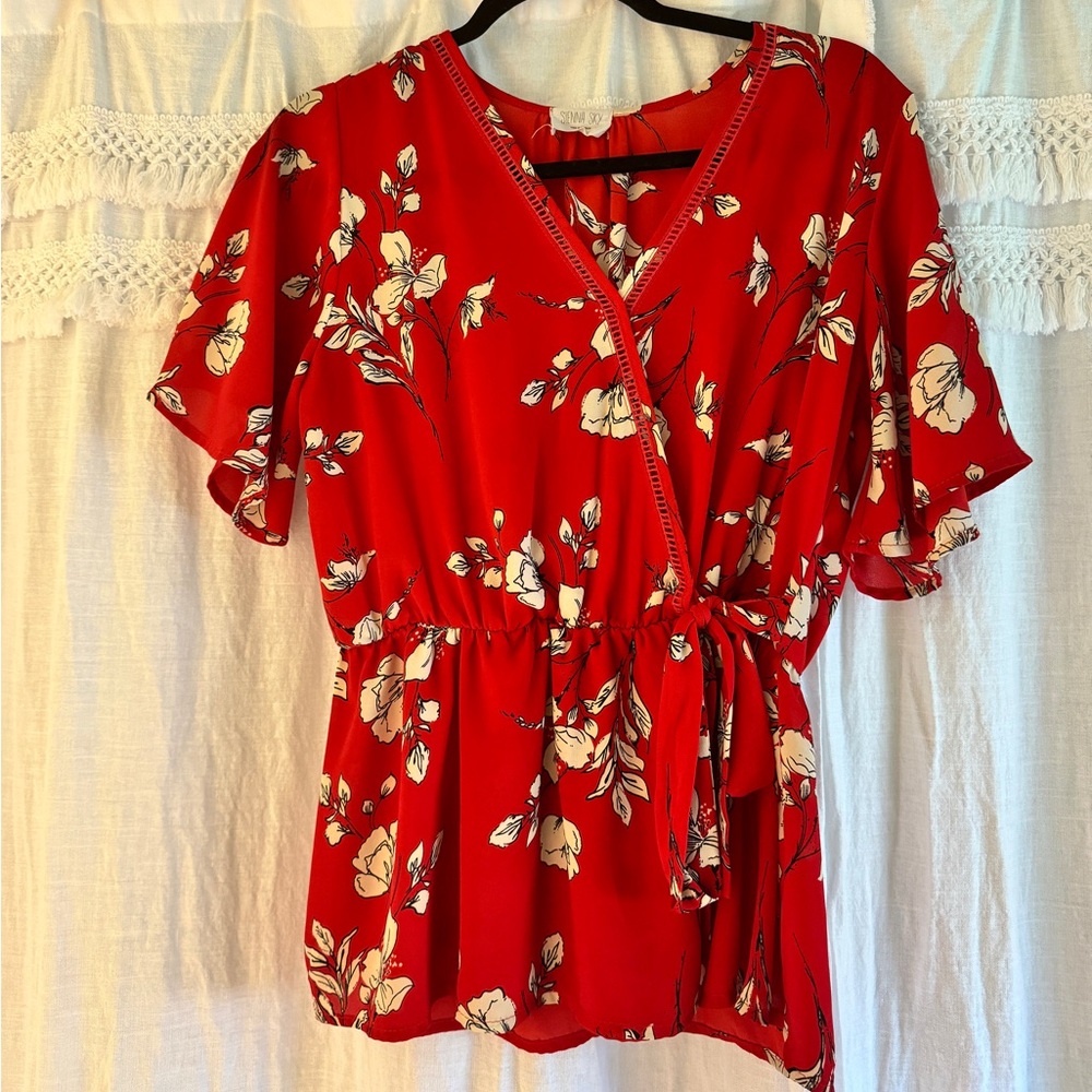 Sienna Sky Size Large Blouse with faux wrap tie